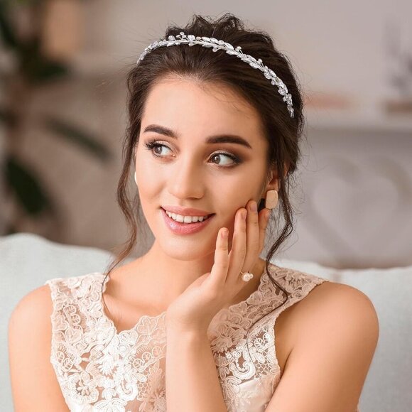 Crystal Rhinestone Bridal Headband Silver Wedding Hairband for Women Girls main image 6